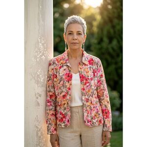 🇬🇪🔸️Coldwater Creek Sunrise Floral Print Lightweight Blazer Size 14